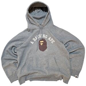 A Bathing Ape College Logo Pullover Hoodie Heather Grey